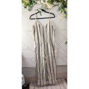 LOU & GREY Women's Linen Lyocell Striped Jumpsuit Tie Waist Sleeveless Size Med